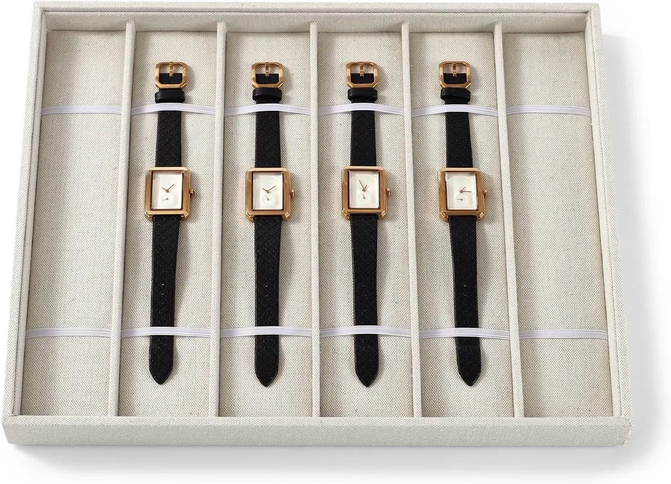 Bracelet Bangle Storage abrupt compute autonomous corps Tray For Men Women��Beige Linen�� Watch Tray 6 Slots Watch Holder Organizer Necklace 