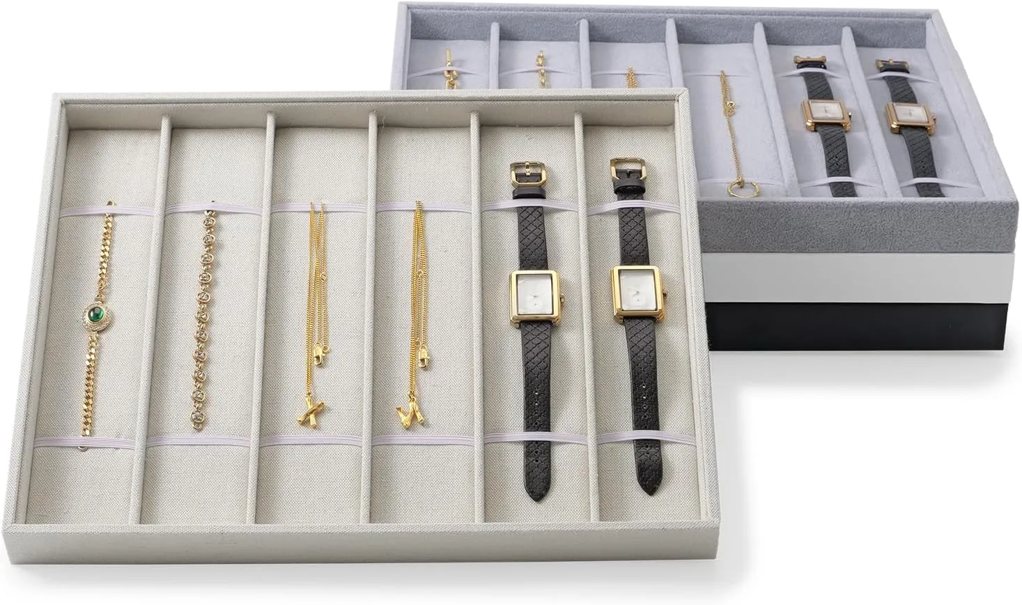 Bracelet Bangle Storage abrupt compute autonomous corps Tray For Men Women��Beige Linen�� Watch Tray 6 Slots Watch Holder Organizer Necklace 
