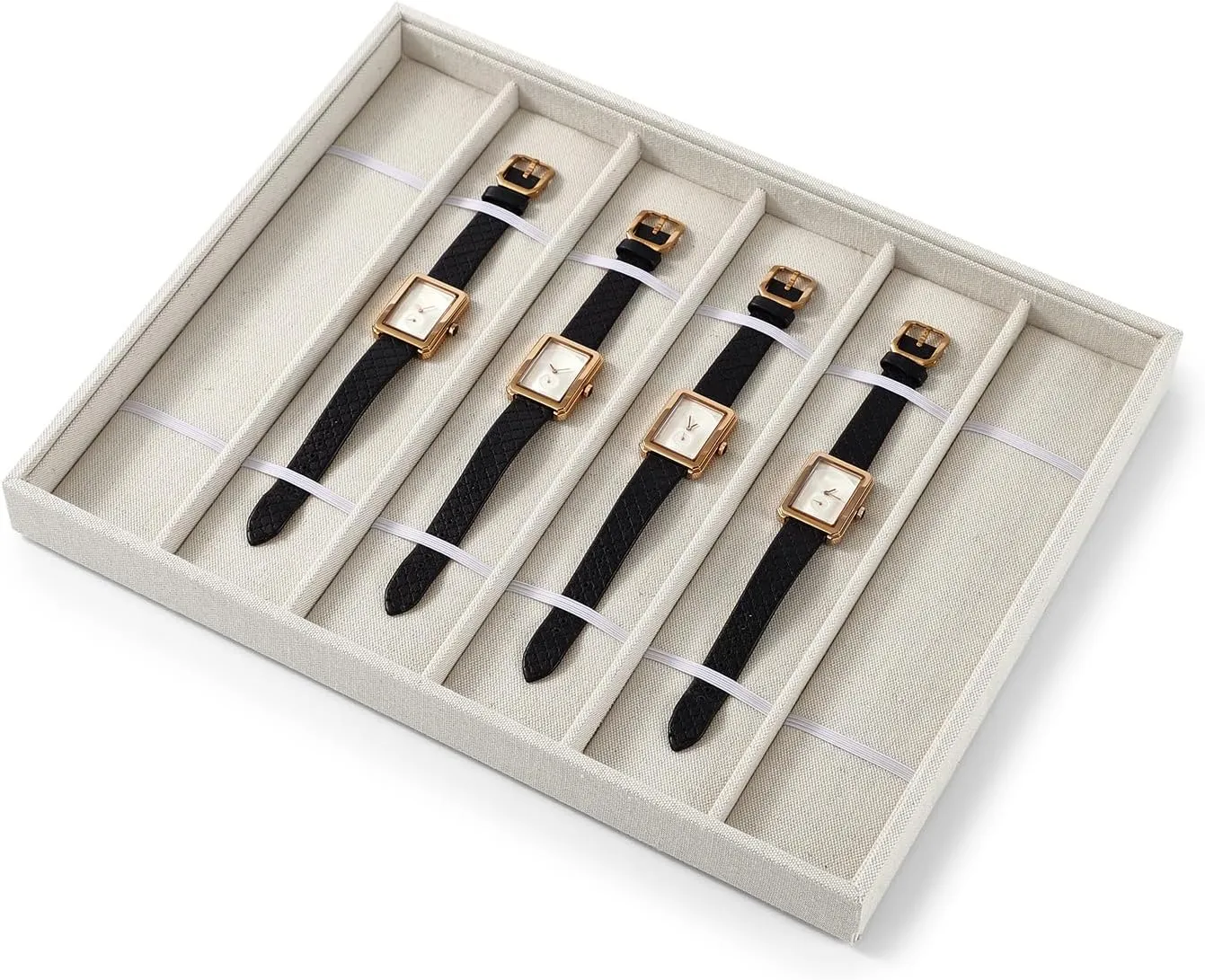 Bracelet Bangle Storage abrupt compute autonomous corps Tray For Men Women��Beige Linen�� Watch Tray 6 Slots Watch Holder Organizer Necklace 