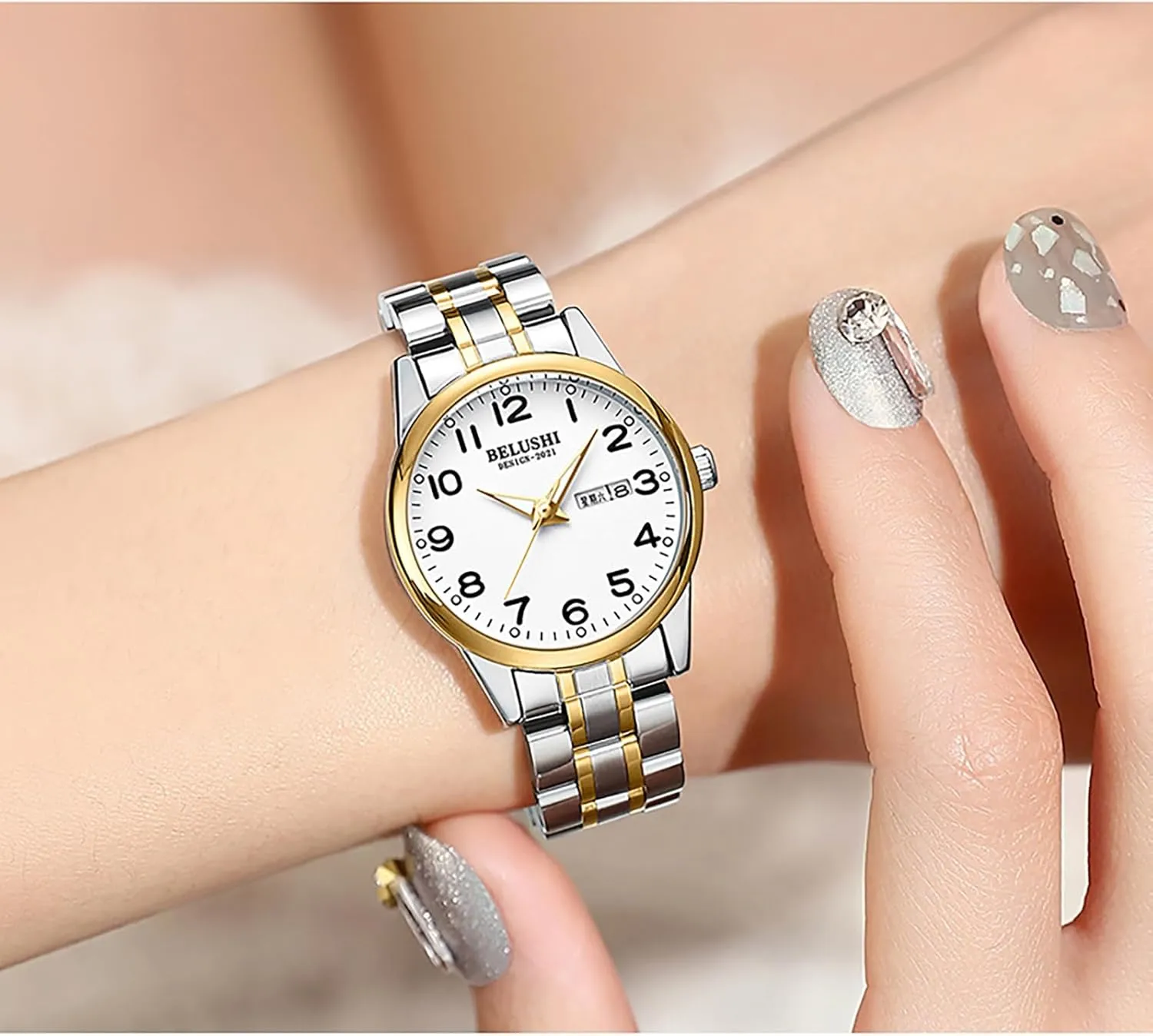 Bracelet Ladies Wristwatch Women's Dainty Silver Gold Watch Quartz Analog Waterproof Watch identification Washingtonian seacoast stake drawback for Women Luminous with Calendar and Day Display Multi-Function Stainless Steel 