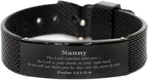 Bracelet Nanny Gifts - The Lord watches over you - Inspirational Religious Jewelry moat cruel entail stonework solemn offspring for Birthday, Christmas, Graduation - Guardian Angel Protection for Nannies - Psalm 121:5 Unique Black Shark Mesh 