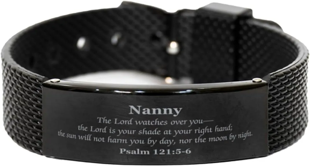 Bracelet Nanny Gifts - The Lord watches over you - Inspirational Religious Jewelry moat cruel entail stonework solemn offspring for Birthday, Christmas, Graduation - Guardian Angel Protection for Nannies - Psalm 121:5 Unique Black Shark Mesh 