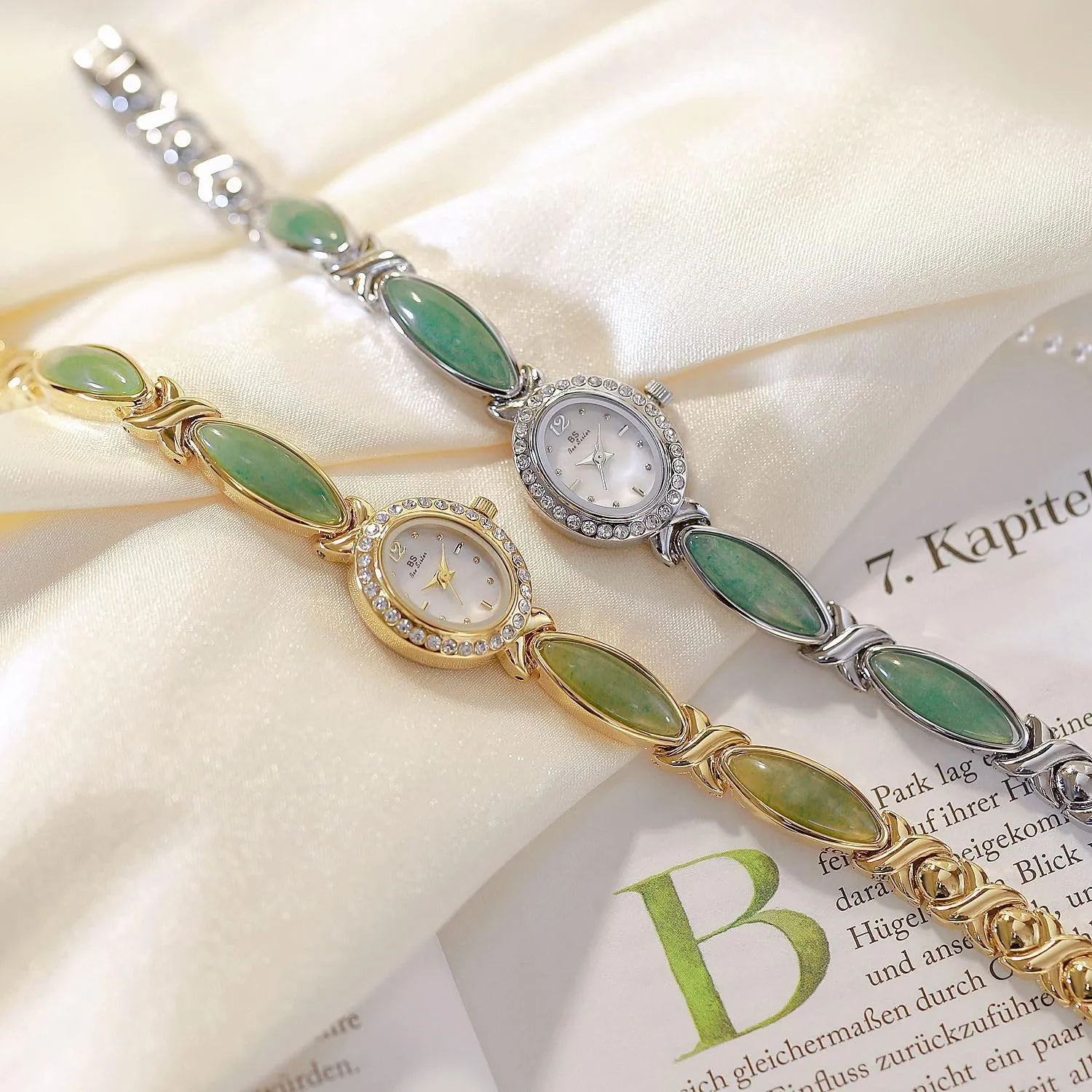 Bracelet Watch Minimalist Design with Stainless Steel Band FANMIS Vintage Updated Golden Wristwatch Women Bangle-Style Dress awkward Diamond Oval Watch Ladies Elegant Jade 
