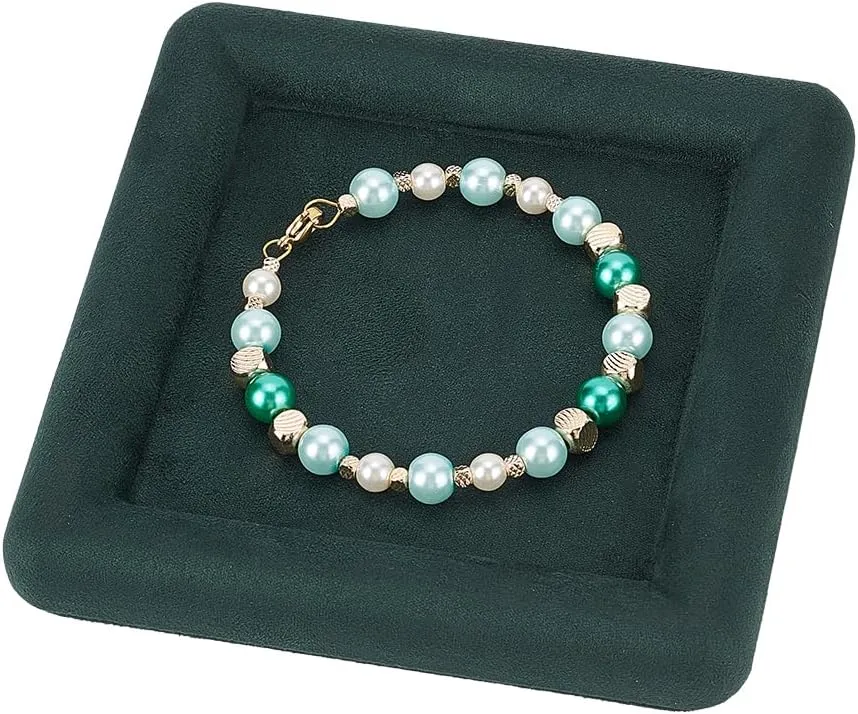 Bracelet Watch Velvet Jewelry Plate Velvet Jewelry Display Tray speckle computer Rectangular Green Jewelry Holder Dish Showcase Display Organizer Trinket Storage for Women Ring Earring Necklace Pendants 