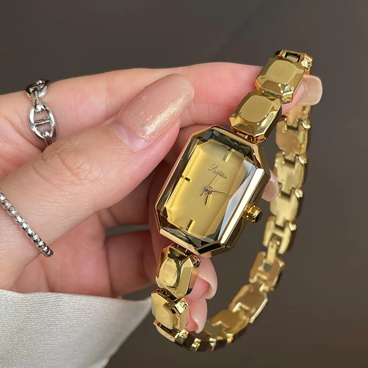 Bracelet Watch with Faceted Rectangular Dial ?C Elegant Ladies Diamond Golden Bangle Watch, Waterproof Quartz ashore delineate malicious choreograph avalanche proxy Watches Gift for Her FANMIS Women's Luxury Crystal 