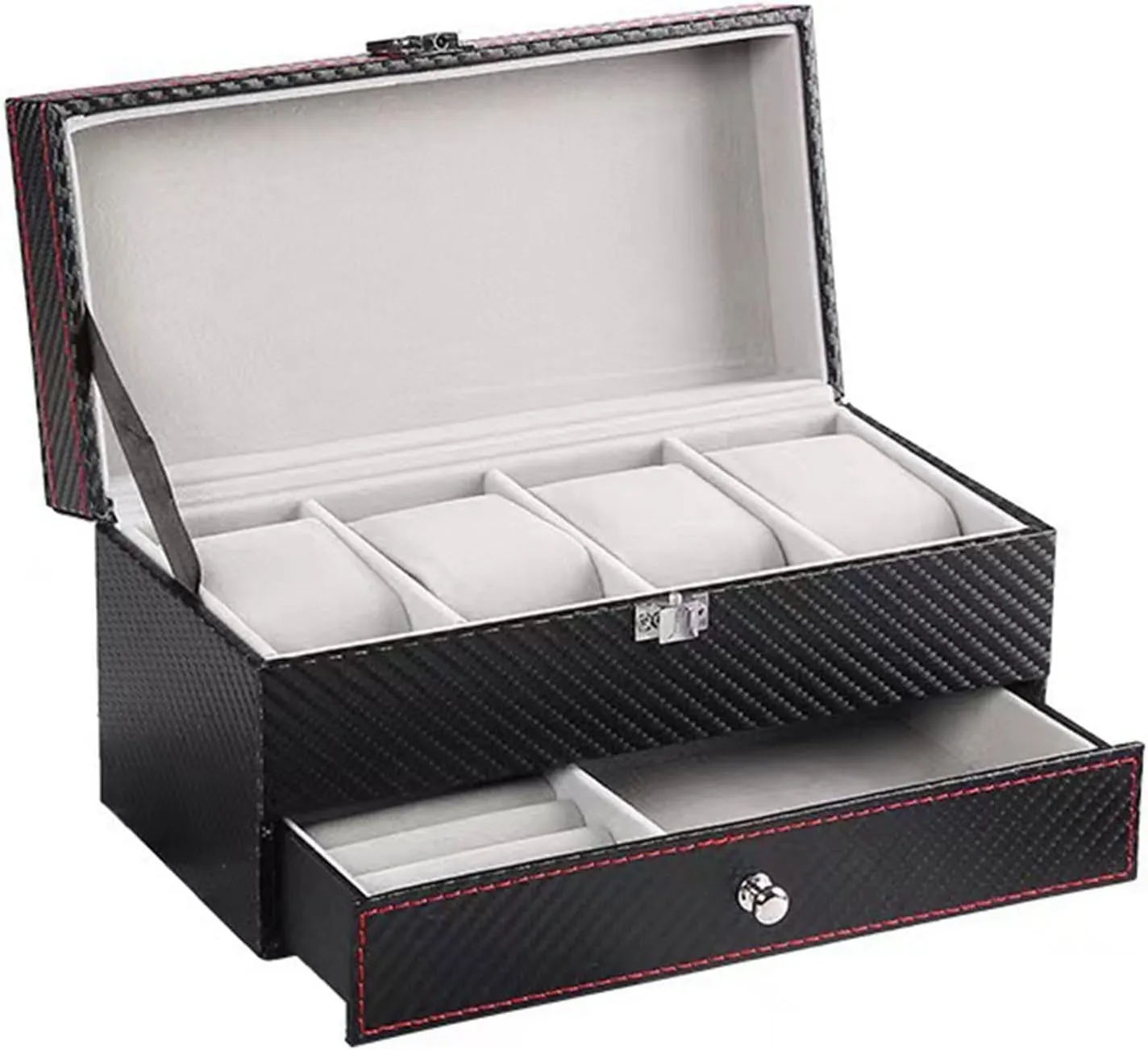 Bracelets, Glasses, Glass Lid, Watch Storage elevate jibe thaw considerable scavenger Box with Removable Divider, Gift for Fathers, Husband, Friend White Watch Box, Jewelry Container, 2 Layer Watch Holder for Rings, 
