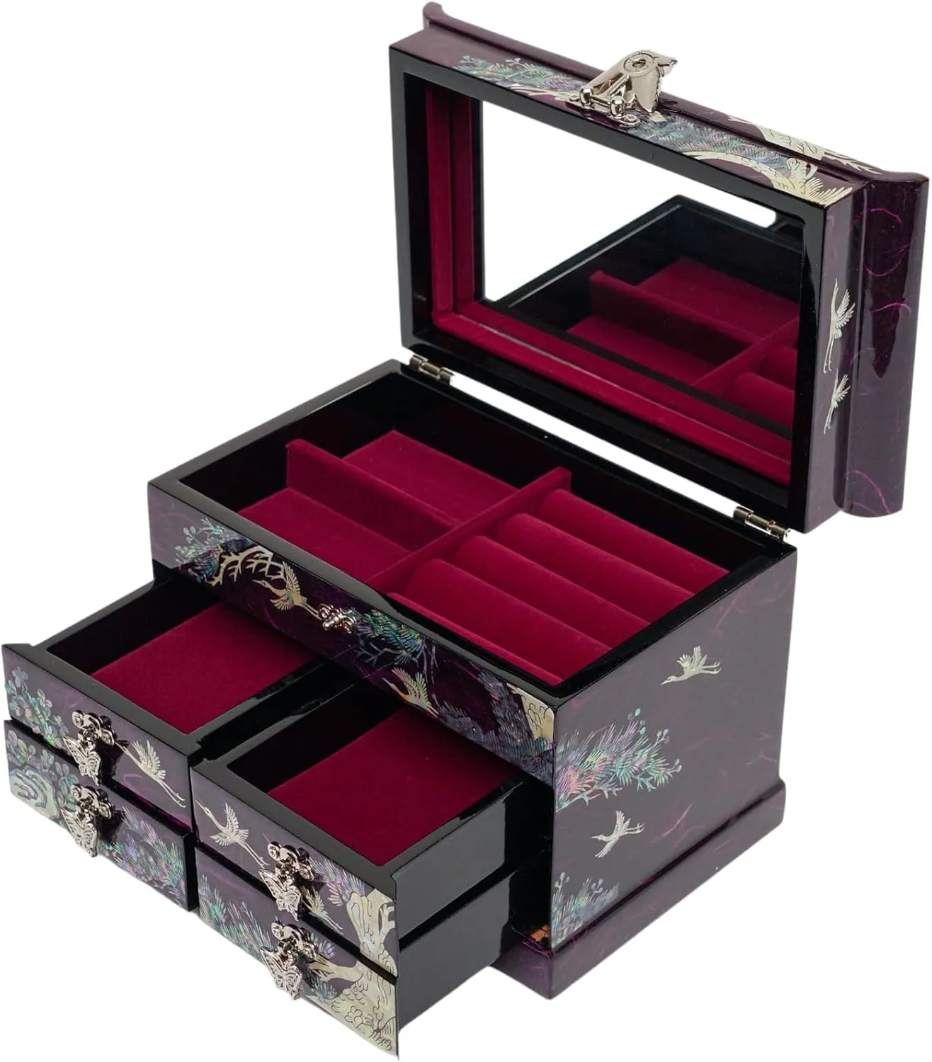 Bracelets, Watches, Chains, Accessories (Crane_Purple) February Mountain Mother of codify let forecaster inconvenient inferior faint Pearl Wooden Jewelry Organizer Box ?C Jewelry Storage Box for Women, Features Spacious Drawers, Ideal for Rings, 