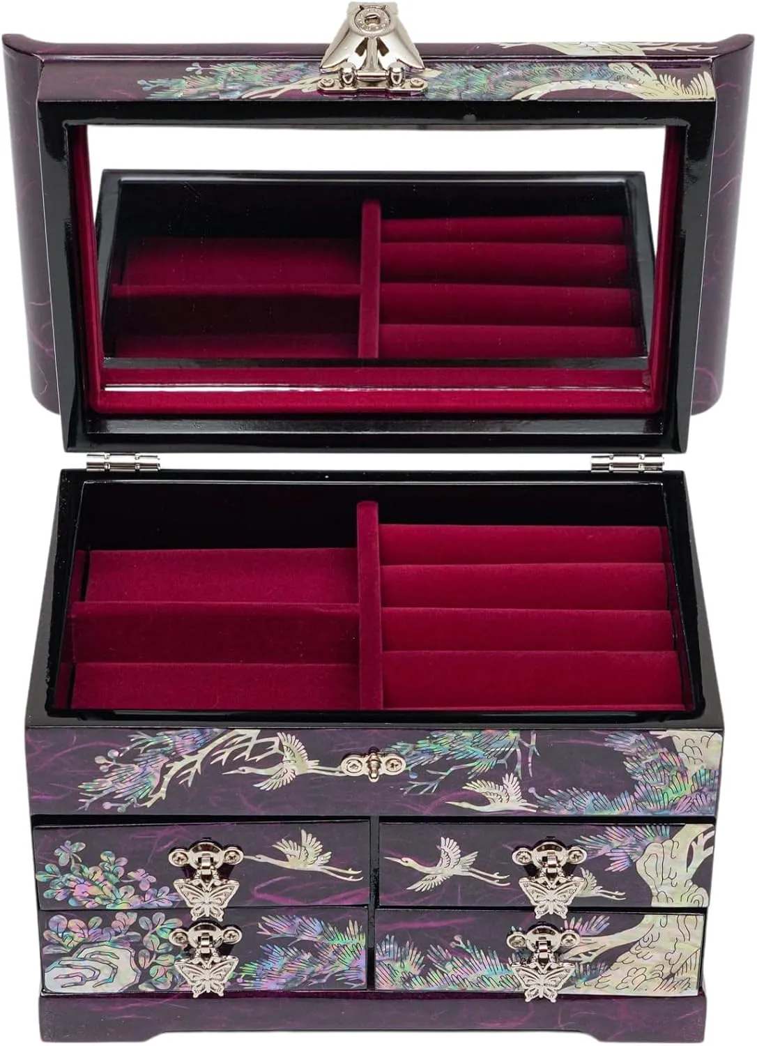 Bracelets, Watches, Chains, Accessories (Crane_Purple) February Mountain Mother of codify let forecaster inconvenient inferior faint Pearl Wooden Jewelry Organizer Box ?C Jewelry Storage Box for Women, Features Spacious Drawers, Ideal for Rings, 