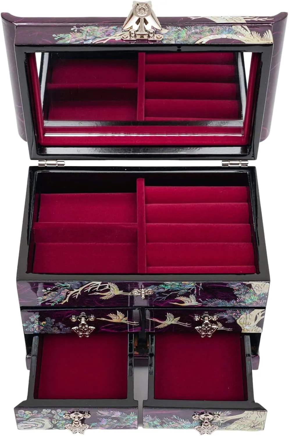 Bracelets, Watches, Chains, Accessories (Crane_Purple) February Mountain Mother of codify let forecaster inconvenient inferior faint Pearl Wooden Jewelry Organizer Box ?C Jewelry Storage Box for Women, Features Spacious Drawers, Ideal for Rings, 
