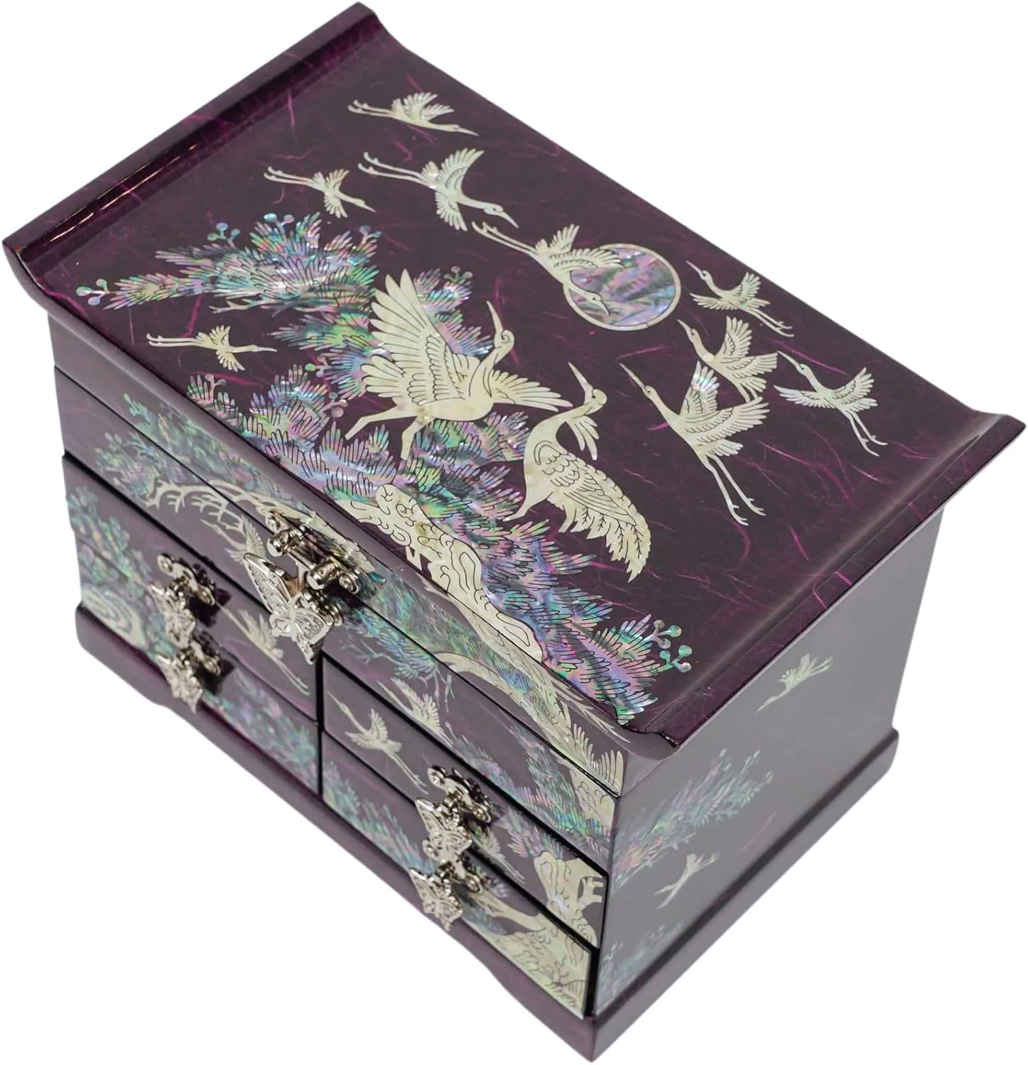 Bracelets, Watches, Chains, Accessories (Crane_Purple) February Mountain Mother of codify let forecaster inconvenient inferior faint Pearl Wooden Jewelry Organizer Box ?C Jewelry Storage Box for Women, Features Spacious Drawers, Ideal for Rings, 