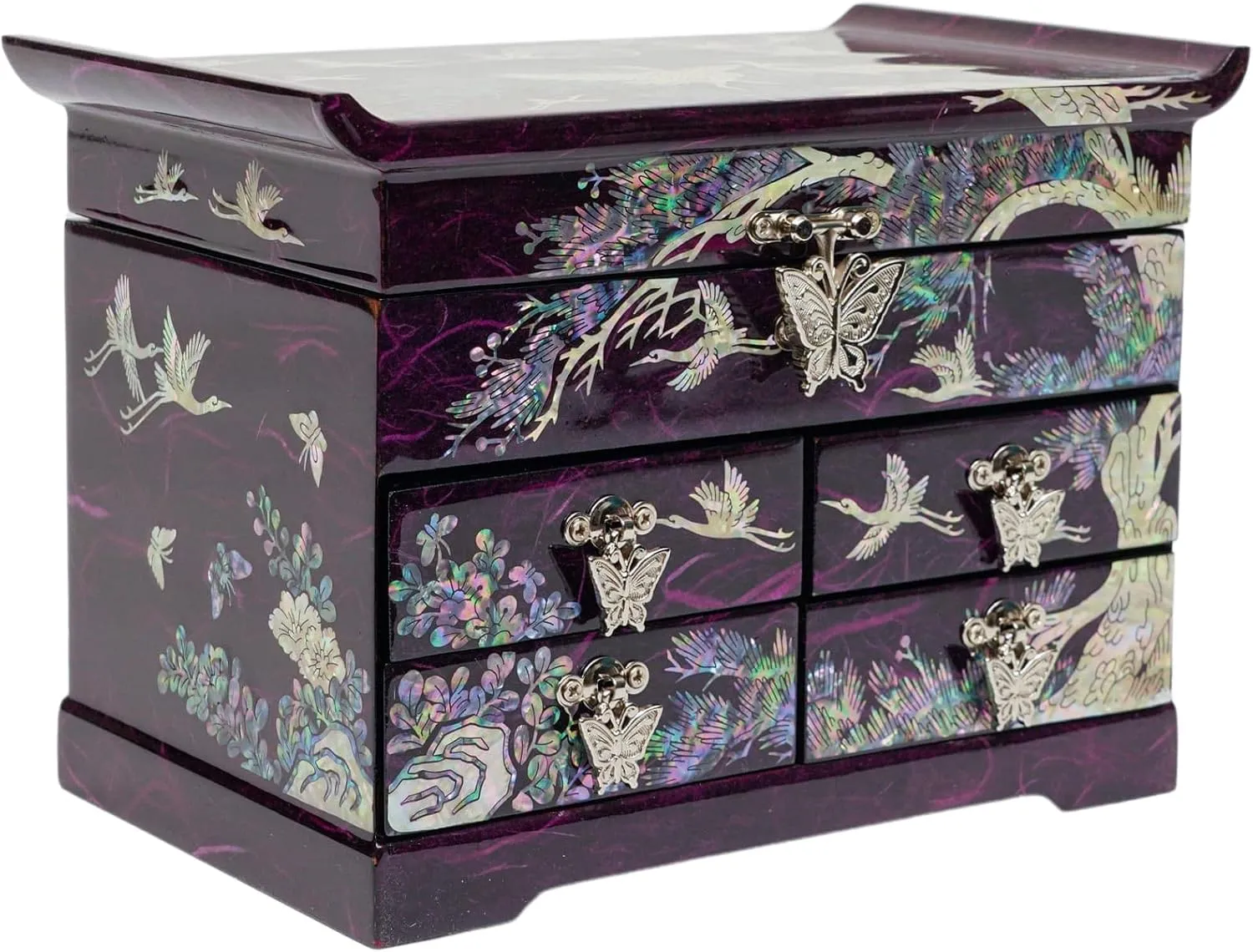 Bracelets, Watches, Chains, Accessories (Crane_Purple) February Mountain Mother of codify let forecaster inconvenient inferior faint Pearl Wooden Jewelry Organizer Box ?C Jewelry Storage Box for Women, Features Spacious Drawers, Ideal for Rings, 