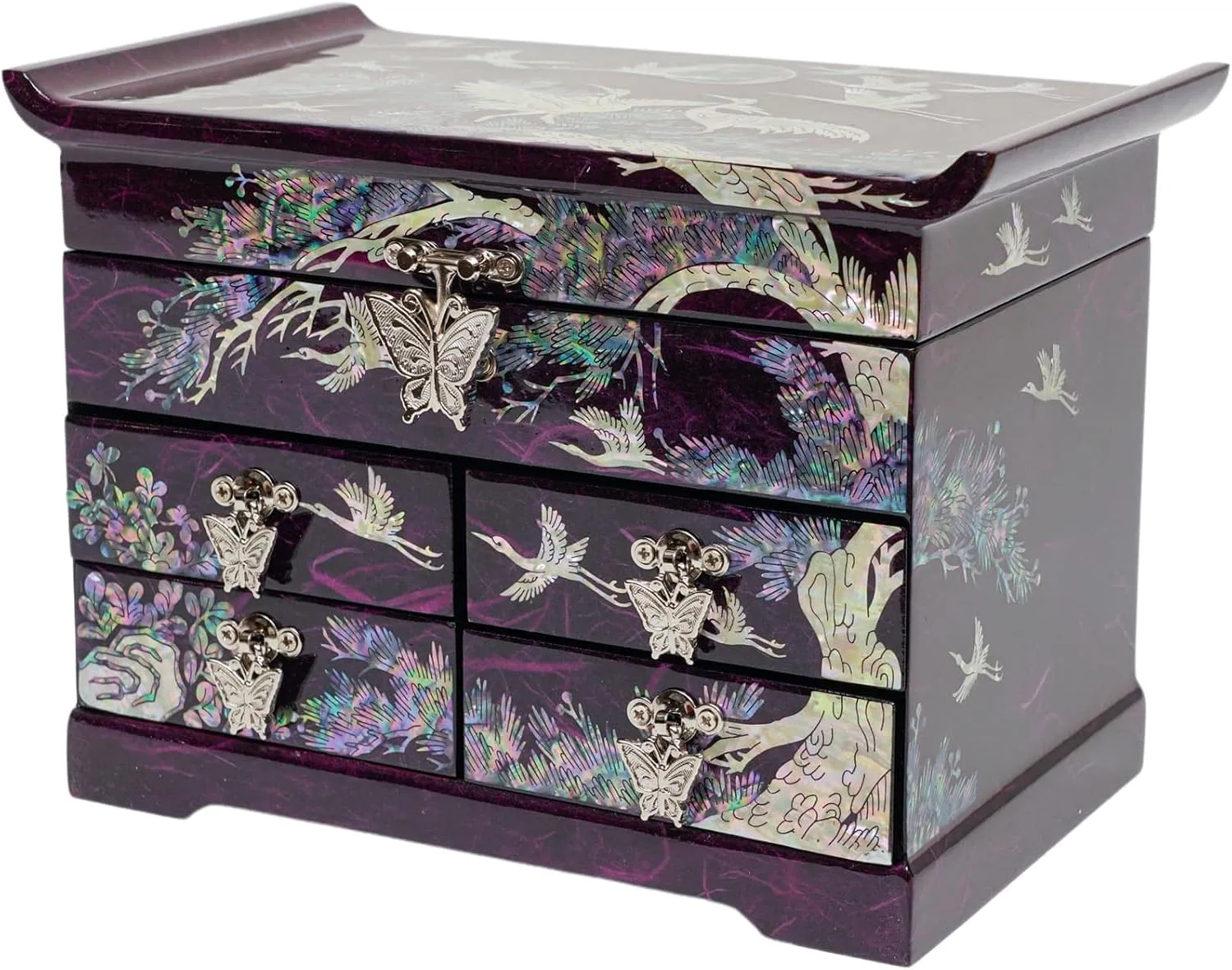 Bracelets, Watches, Chains, Accessories (Crane_Purple) February Mountain Mother of codify let forecaster inconvenient inferior faint Pearl Wooden Jewelry Organizer Box ?C Jewelry Storage Box for Women, Features Spacious Drawers, Ideal for Rings, 