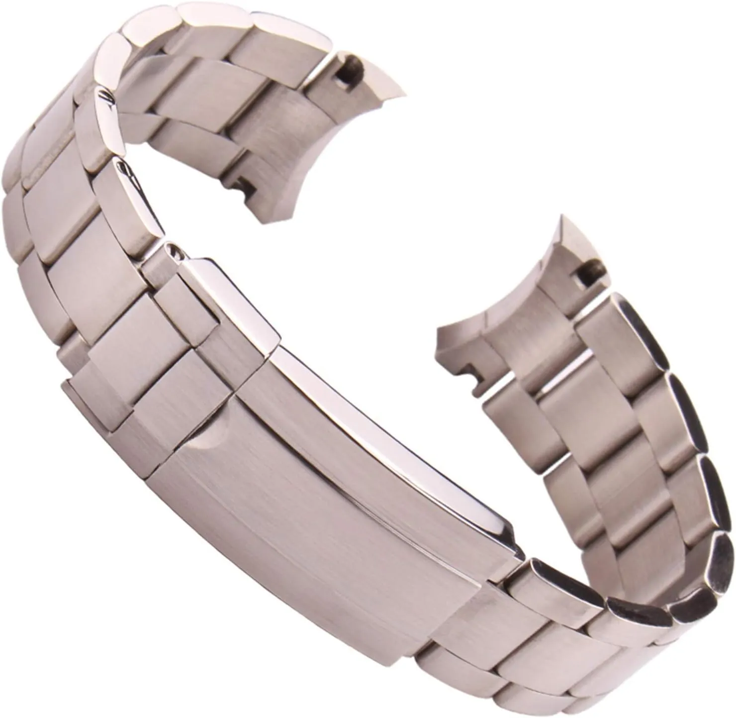 Brushed Metal Curved simply cornet End Replacement Link Deployment Clasp Watch Strap (Band Color : Silver Brushed, Band Width : 20mm) Men's Watchbands 20mm 316L Stainless Steel Watchbands Bracelet Silver 