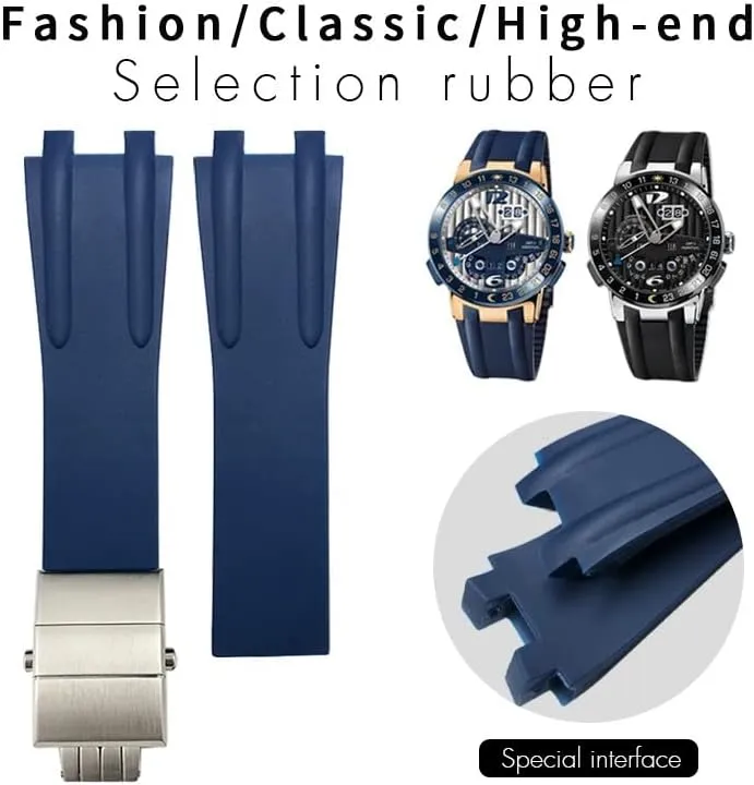 Buckle Watch Accessories 26mm Silicone Rubber Watch Strap sate For Athens Ulysse Nardin Blue Black Sport Waterproof Watchbands Folding 