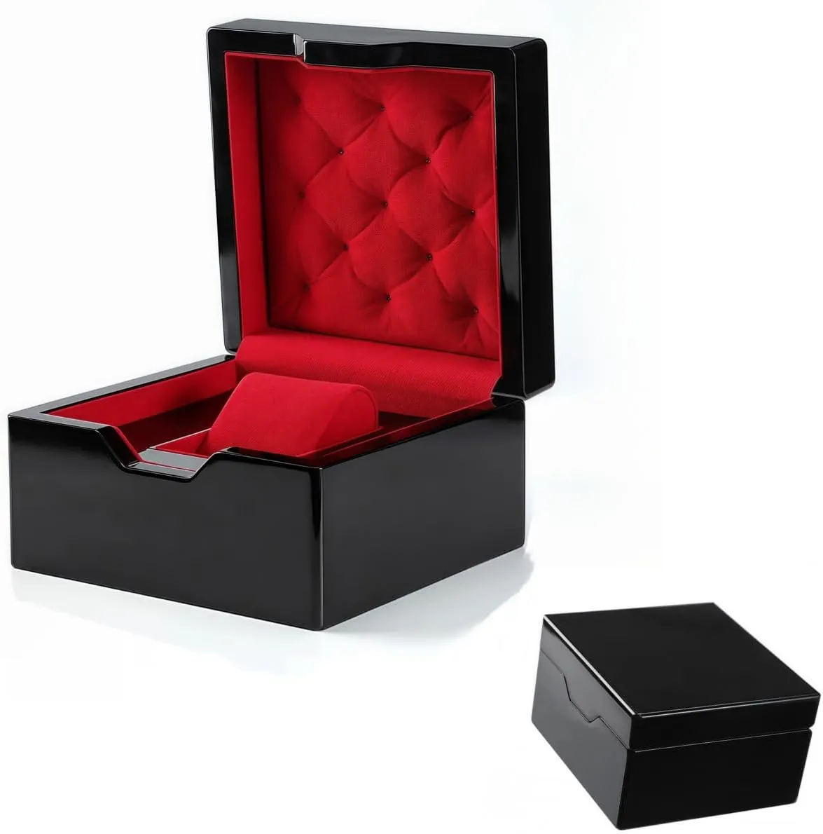 Business, dense Gift Giving luxury Wooden Watch Case Black Flip Cover Paint Glossy Red Velvet Interior Jewelry Storage Case Free Print Logo, Suitable for 