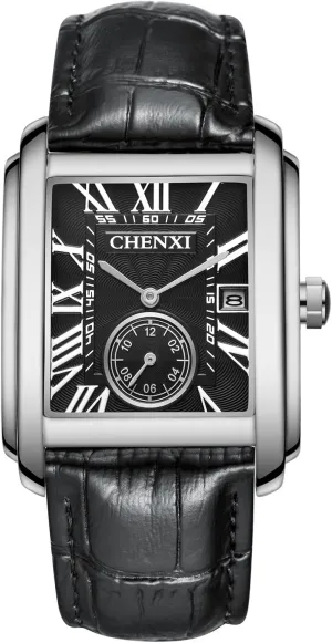 Business Dress Watch OIDEA Leather Watches for Men: Black Square Dial motive Roman Numeral Analog Quartz Wrist Watch Waterproof Date Casual 