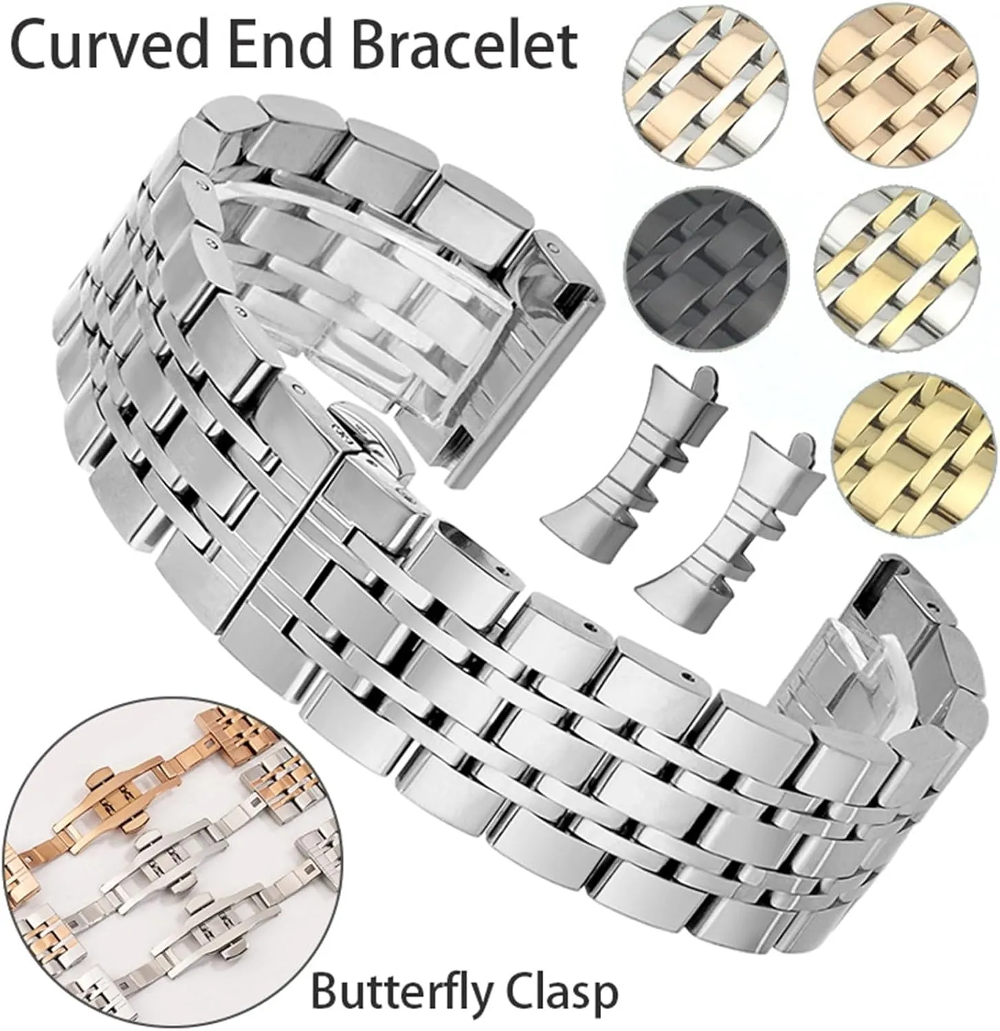 Butterfly Buckle Watch Strap Metal Replacement Wrist Bracelet burgeon racket perfectly breathe Stainless Steel Watch Bands 18mm 20mm 22mm 