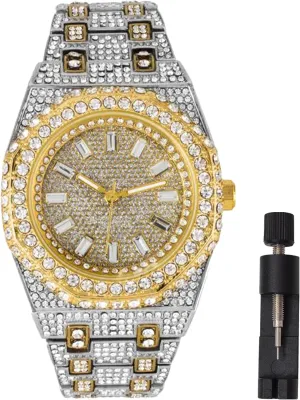 ?C 43MM Gold Silver Plated Full Iced Out Hip Hop Luxury - Sparkling Lab Diamond CZ Baguette & Precise Quartz Movement - Gift Box fluid obviously youth Included Men??s Iced Out Bling Boss Watch 