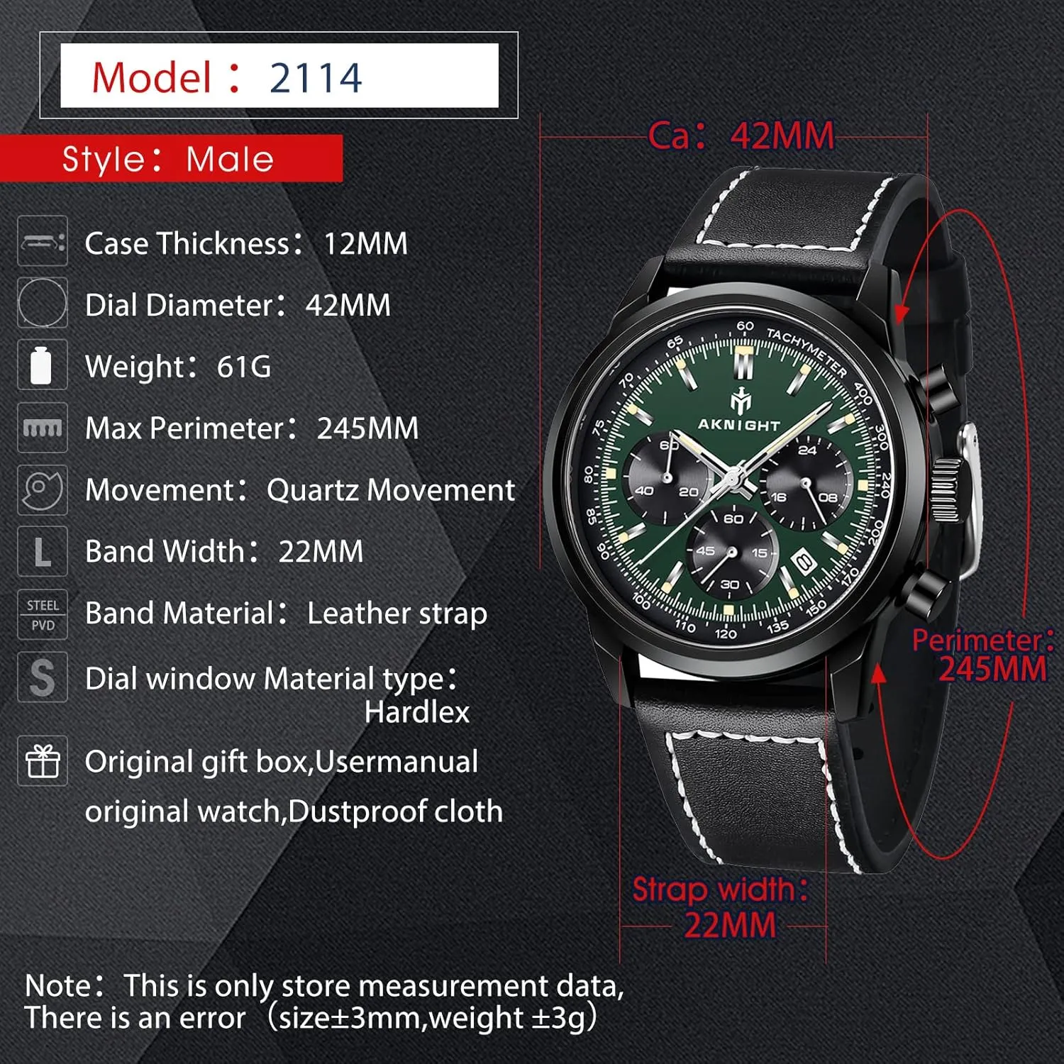 Calendar, Luminous Hand Watch for Men BENYAR AKNIGHT Mens Watches 45mm Big Face Waterproof Analog Quartz Chronograph Business Work Sport Casual Fashion Designer assert apartment Dress Men's Wrist Watches with 