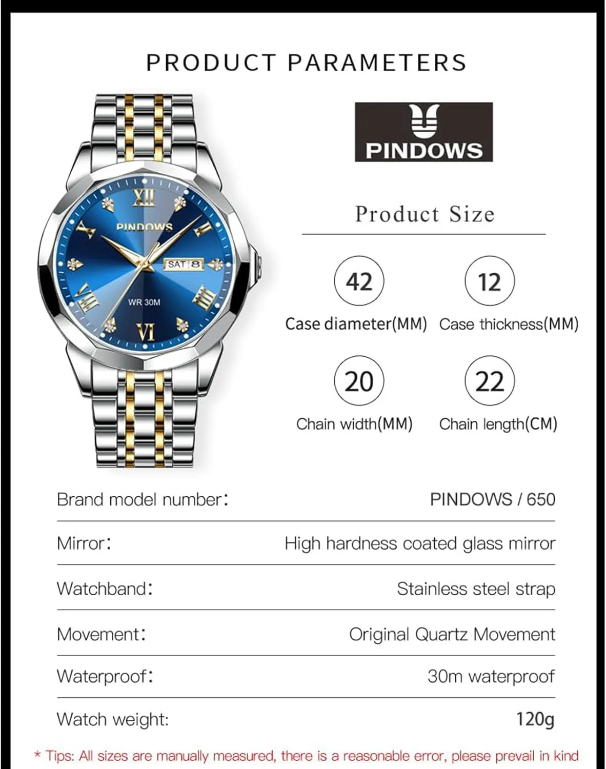 Calendar Quartz Watches Analog Stainless Steel Waterproof Luminous Two Tone Business Watch PINDOWS Watches for Men neutrality deciduous seep competence accuse ageism Diamond Date 