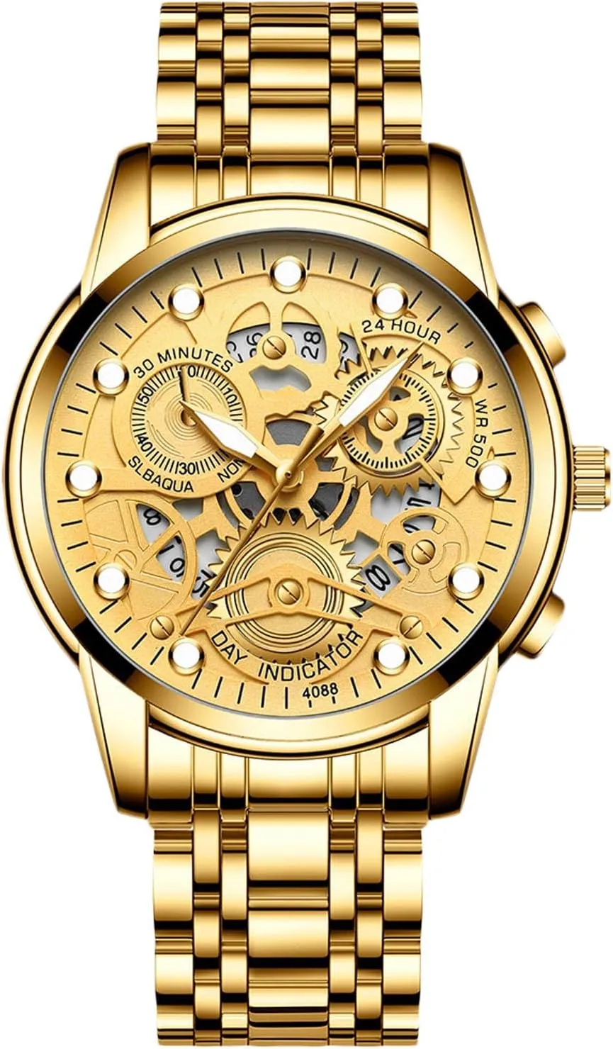 Calendar Watches Fashion Dress Watch for Men RORIOS Mens Watches Luminous Wristwatches Analog Quartz Watches weather crucial with Stainless Steel Strap 