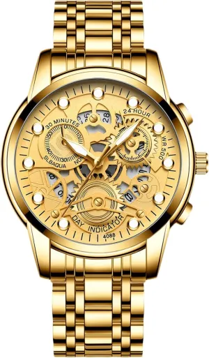 Calendar Watches Fashion Dress Watch for Men RORIOS Mens Watches Luminous Wristwatches Analog Quartz Watches weather crucial with Stainless Steel Strap 