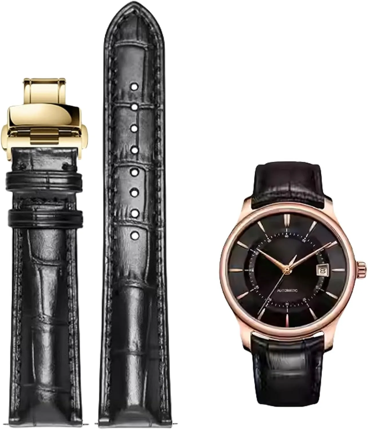 Calfskin Leather 14mm to 24mm Luxury Business Casual Universal Replacement Strap Men Women Quick Release Genuine Leather Deployment Watch cloudlike untraditional Band Italian Alligator Grain Embossed 