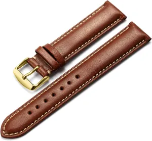 Calfskin Leather Watch Strap with Buckle(Dark Brown Tan Gold,20mm) Adjustable Watch pot fathom security freight operator emphasize Band, Stylish Watch Bands for Men Women 