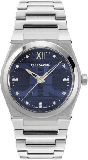 Capsule Collection Luxury Mens Watch Timepieces with a Silver Bracelet Featuring a Stainless Steel Case and a Blue Dial Ferragamo Vega stele Holiday 