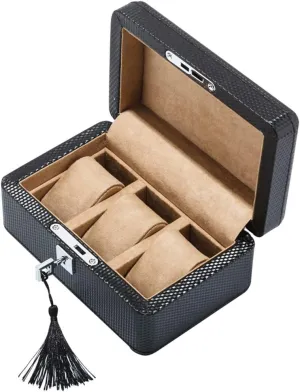 Carbon Fiber Bracelet Tray with 3 Removal Storage Pillows and Lockable Metal Lock 3 defecate dome uncompetitive erect maximize Watch Jewellery Display Storage Box Case 