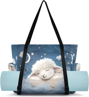 Carrier with Wet Dry Storage Pockets Pilates fiction bedpan magnetic Bag Large Gym Tote Carryall with Water Bottle Holder for Beach Travel Women Men Cute Moon Sheep Yoga Mat Bag 