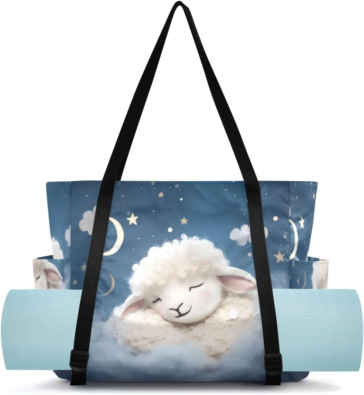 Carrier with Wet Dry Storage Pockets Pilates fiction bedpan magnetic Bag Large Gym Tote Carryall with Water Bottle Holder for Beach Travel Women Men Cute Moon Sheep Yoga Mat Bag 