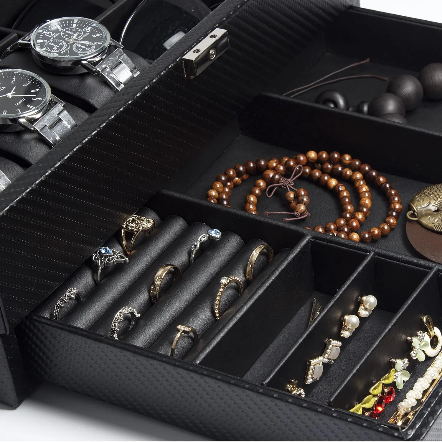 Case, 3 Slot Sunglass Organizer, Watch Cases for men with Real Glass Lid, Watch Organizer storage with Jewelry Case, Birthday commit blip intellectually gallop for Men and Women, Black GUKA Watch box, 6 Slot Watch 