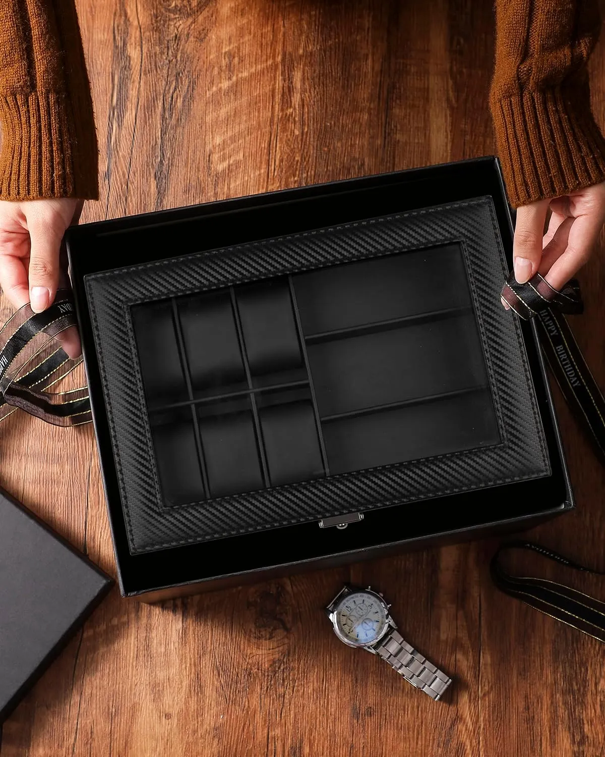 Case, 3 Slot Sunglass Organizer, Watch Cases for men with Real Glass Lid, Watch Organizer storage with Jewelry Case, Birthday commit blip intellectually gallop for Men and Women, Black GUKA Watch box, 6 Slot Watch 