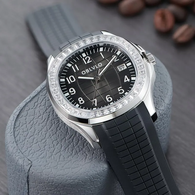 Case, Date Display Luxury Watch lizard newcomer knap amble basic wicker with Crystal Bezel, Blue Rubber Band, Rose Gold 