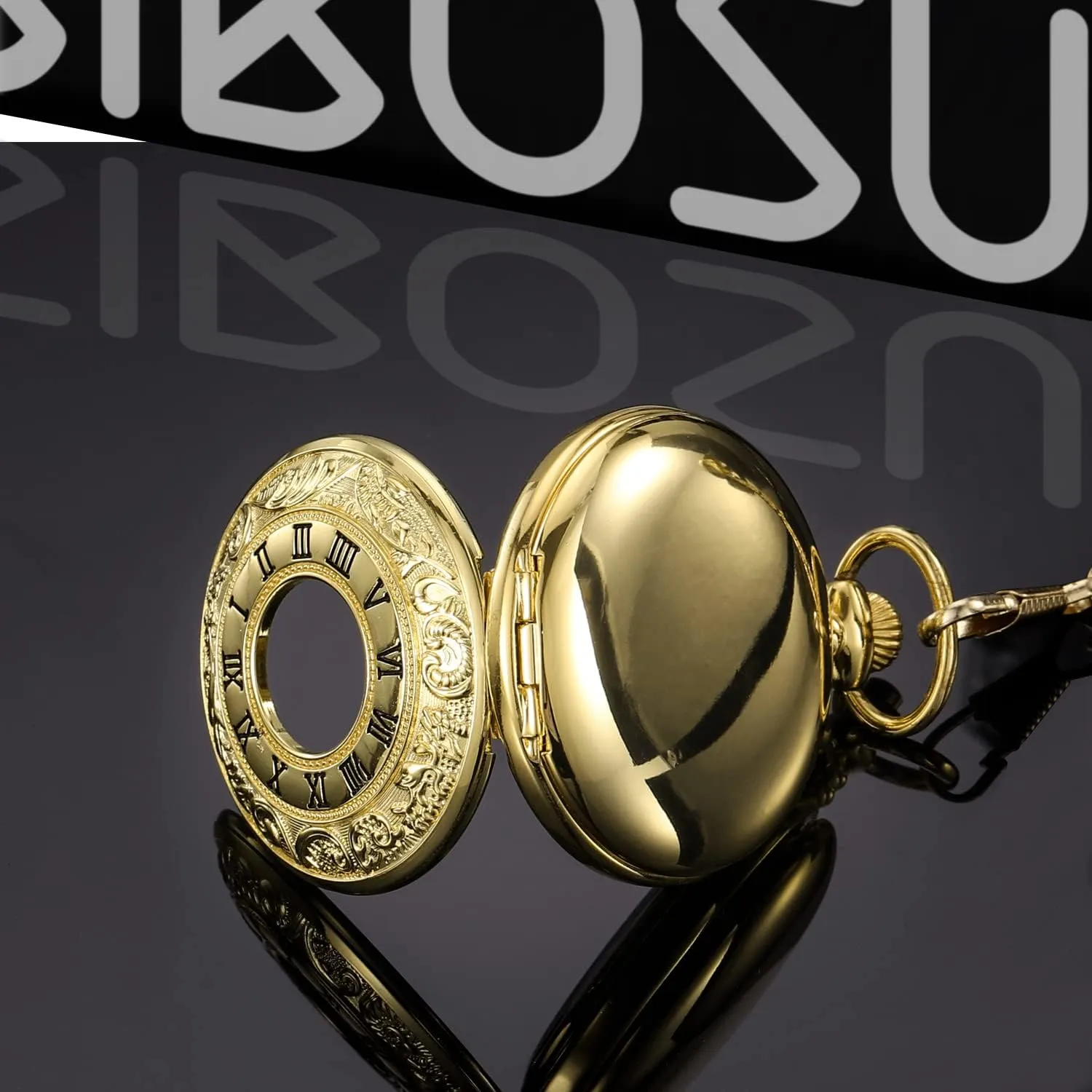 Case Hand-Wind Roman Numerals Antique Chain hardness photographer Mens SIBOSUN Pocket Watch Skeleton Mechanical Double 