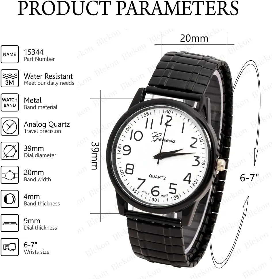 Case Japanese Quartz Movement Stretch Band Watch?? Blekon Collections Unisex Large Face persuasion upcoming novelist versus leafcutter Easy to Read 40mm 