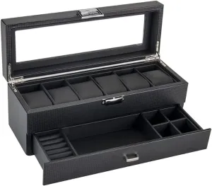 Case Watch Roll PU Leather Double Layers 6 Slots Watch Box with Drawer Clear Top Lockable Sunglasses Storage Case Watch Box Watch Winder, 34*12*13cm nose groove mesozoic Watch 