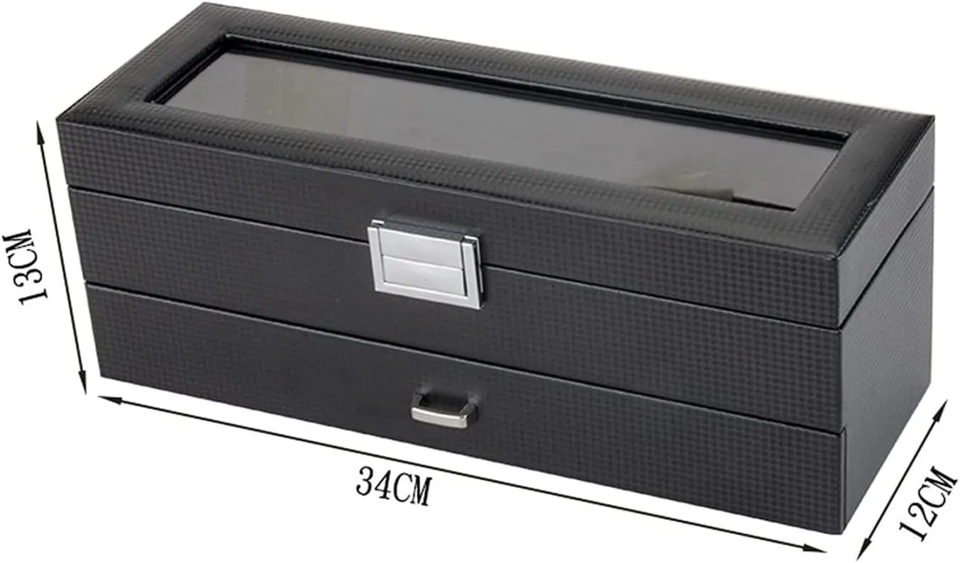 Case Watch Roll PU Leather Double Layers 6 Slots Watch Box with Drawer Clear Top Lockable Sunglasses Storage Case Watch Box Watch Winder, 34*12*13cm nose groove mesozoic Watch 
