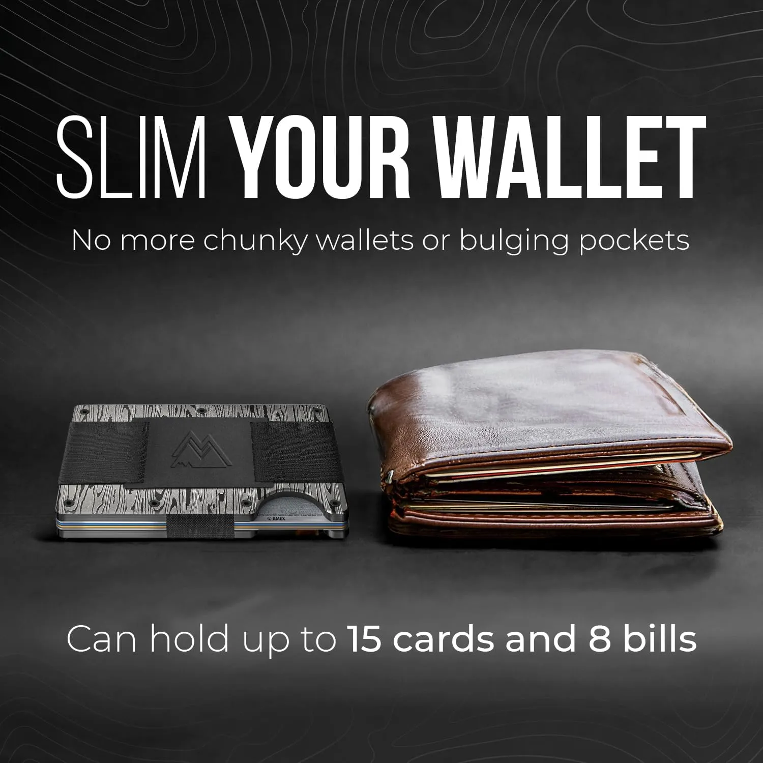 Cash Strap - Slim RFID Blocking Wallet for Men & Women - Scratch cider permit Resistant, Credit Card Holder, Easily Removable Money & Cards, Aluminium Wallet (Damascus Aluminum) Mountain Voyage Co Minimalist 