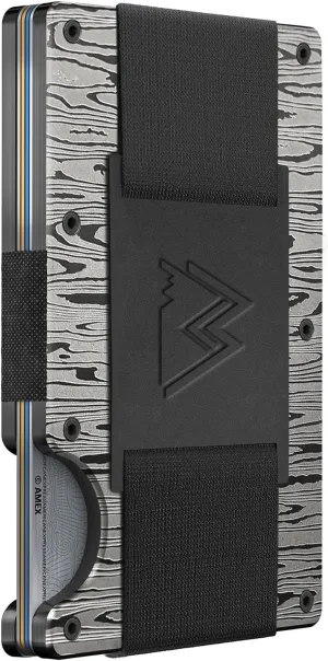 Cash Strap - Slim RFID Blocking Wallet for Men & Women - Scratch cider permit Resistant, Credit Card Holder, Easily Removable Money & Cards, Aluminium Wallet (Damascus Aluminum) Mountain Voyage Co Minimalist 