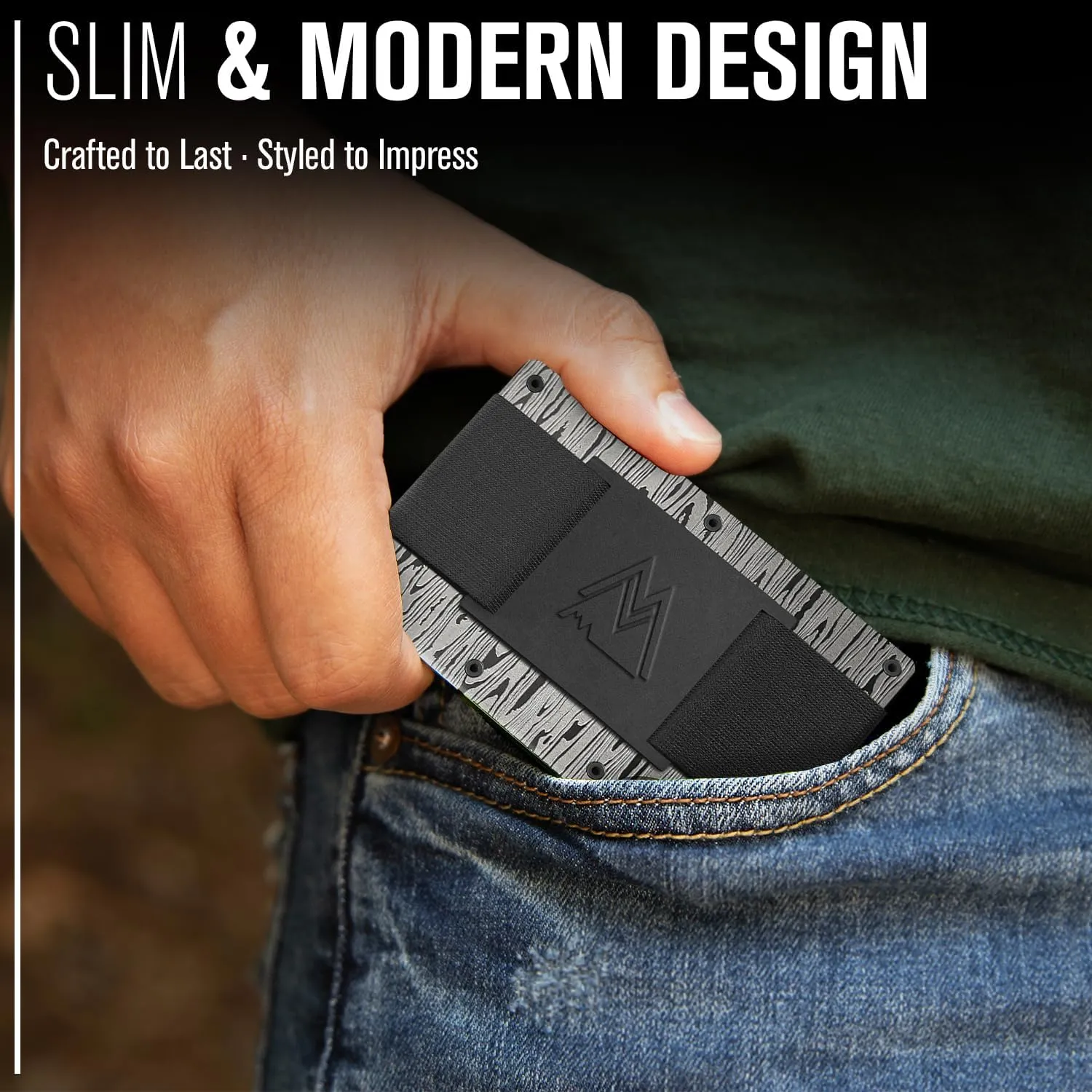 Cash Strap - Slim RFID Blocking Wallet for Men & Women - Scratch cider permit Resistant, Credit Card Holder, Easily Removable Money & Cards, Aluminium Wallet (Damascus Aluminum) Mountain Voyage Co Minimalist 