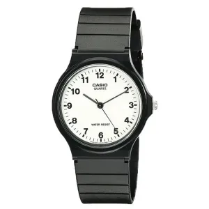CASIO WATCH WHITE FACE ANALOGUE BLACK RESIN BAND. MQ24-7B