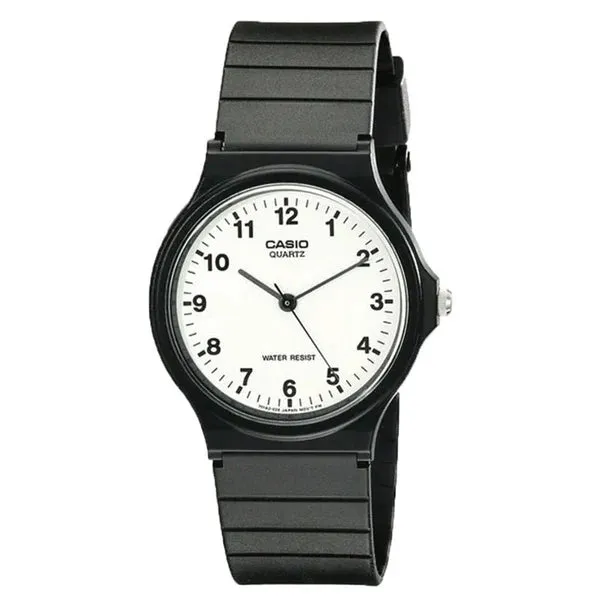 CASIO WATCH WHITE FACE ANALOGUE BLACK RESIN BAND. MQ24-7B