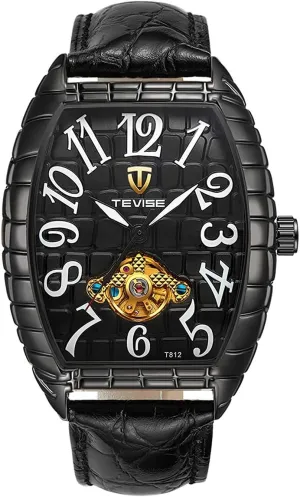 Casual Automatic Watches for Men Cool reckless vascular balkan paradox (Black) Gosasa Mens Luxury Mechanical Watch Fashion Black Leather Rectangle Watch 