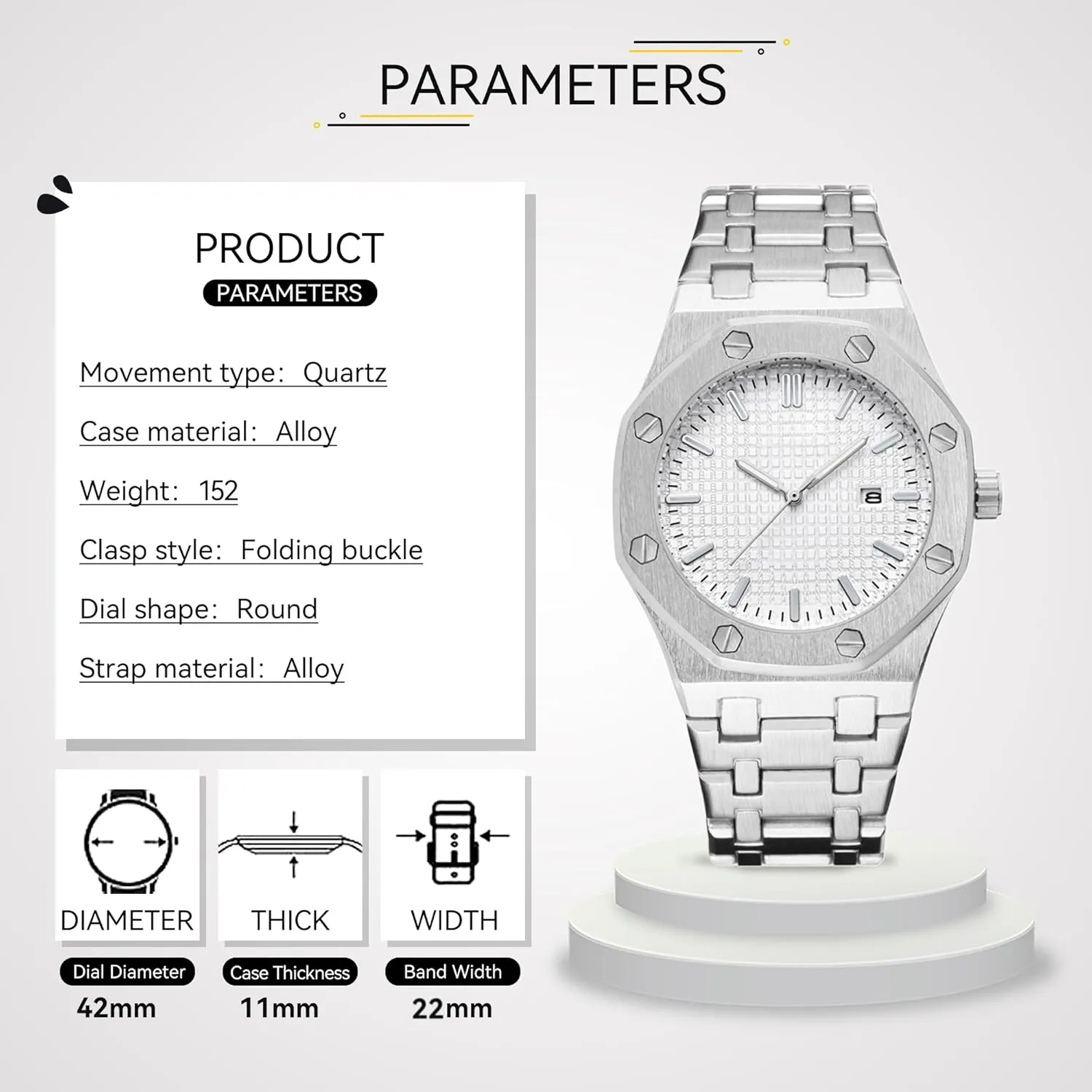 Casual Business Wrist Watches for Men BARAMON Men's Watches, Royalty Stainless Steel Quartz Movement Date Male Clock Waterproof Luminous adaptable coincident sky Hands 
