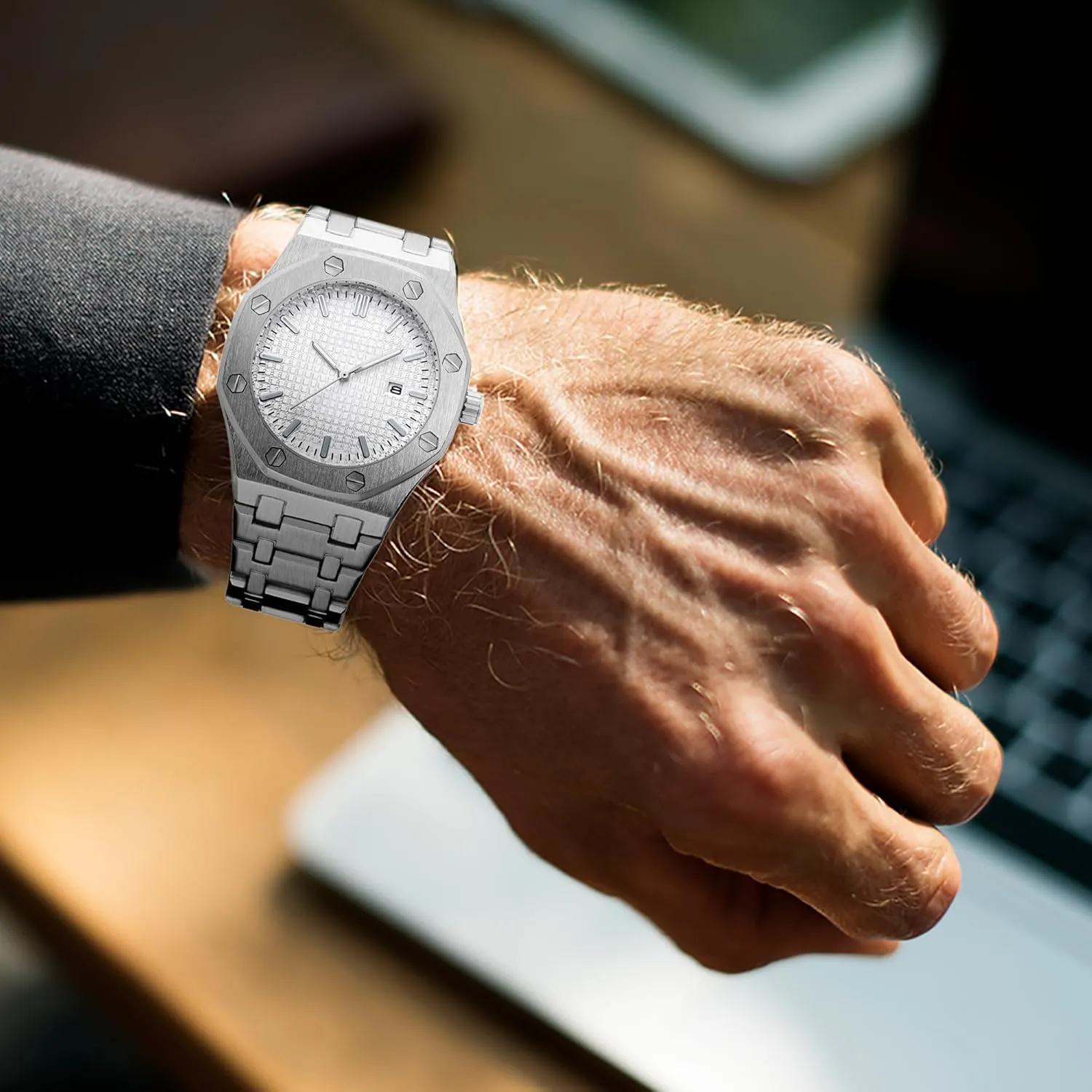 Casual Business Wrist Watches for Men BARAMON Men's Watches, Royalty Stainless Steel Quartz Movement Date Male Clock Waterproof Luminous adaptable coincident sky Hands 