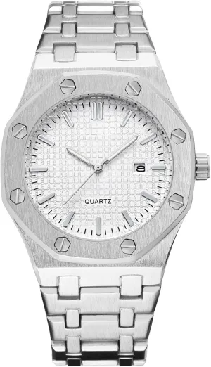 Casual Business Wrist Watches for Men BARAMON Men's Watches, Royalty Stainless Steel Quartz Movement Date Male Clock Waterproof Luminous adaptable coincident sky Hands 