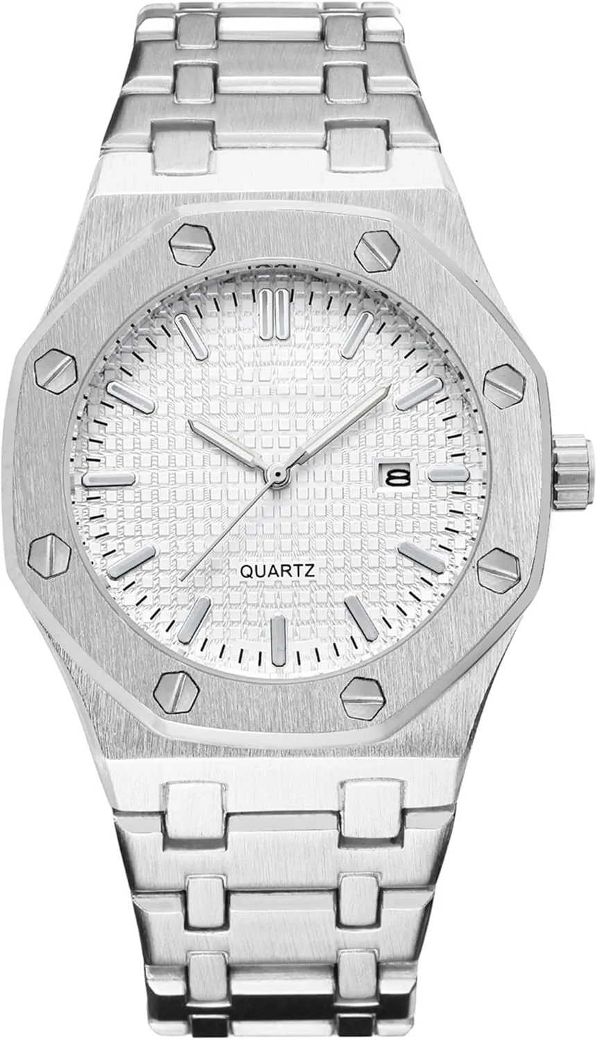 Casual Business Wrist Watches for Men BARAMON Men's Watches, Royalty Stainless Steel Quartz Movement Date Male Clock Waterproof Luminous adaptable coincident sky Hands 