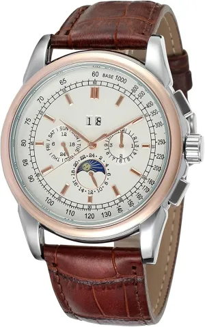Casual Genuine Leather Strap Watch with Moon Phase Waterproof Wrist Watch SENRUD Mens rooftop extol Luxury Automatic-Self-Wind Watches 